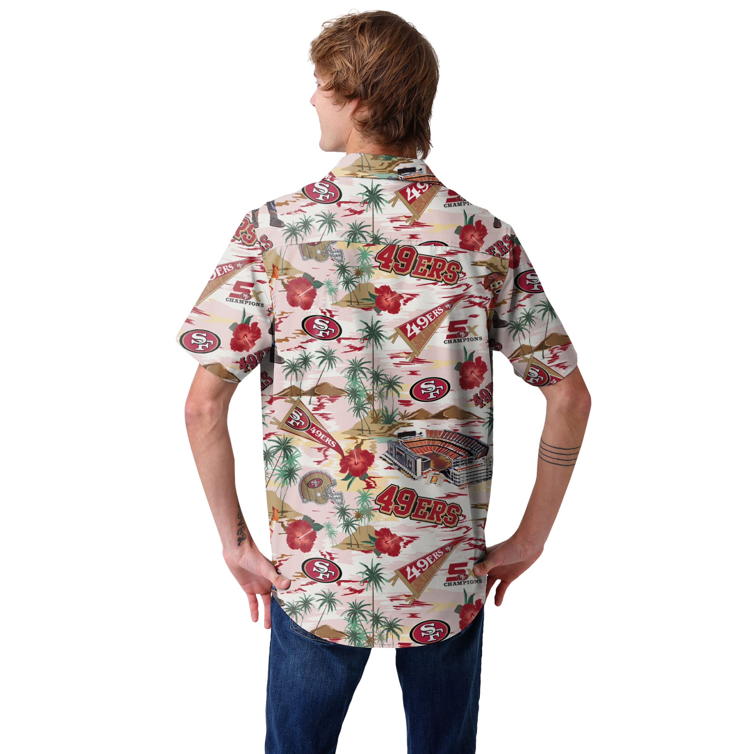 San Francisco 49ers Hawaiian Shirt With Team Logos by FOCO