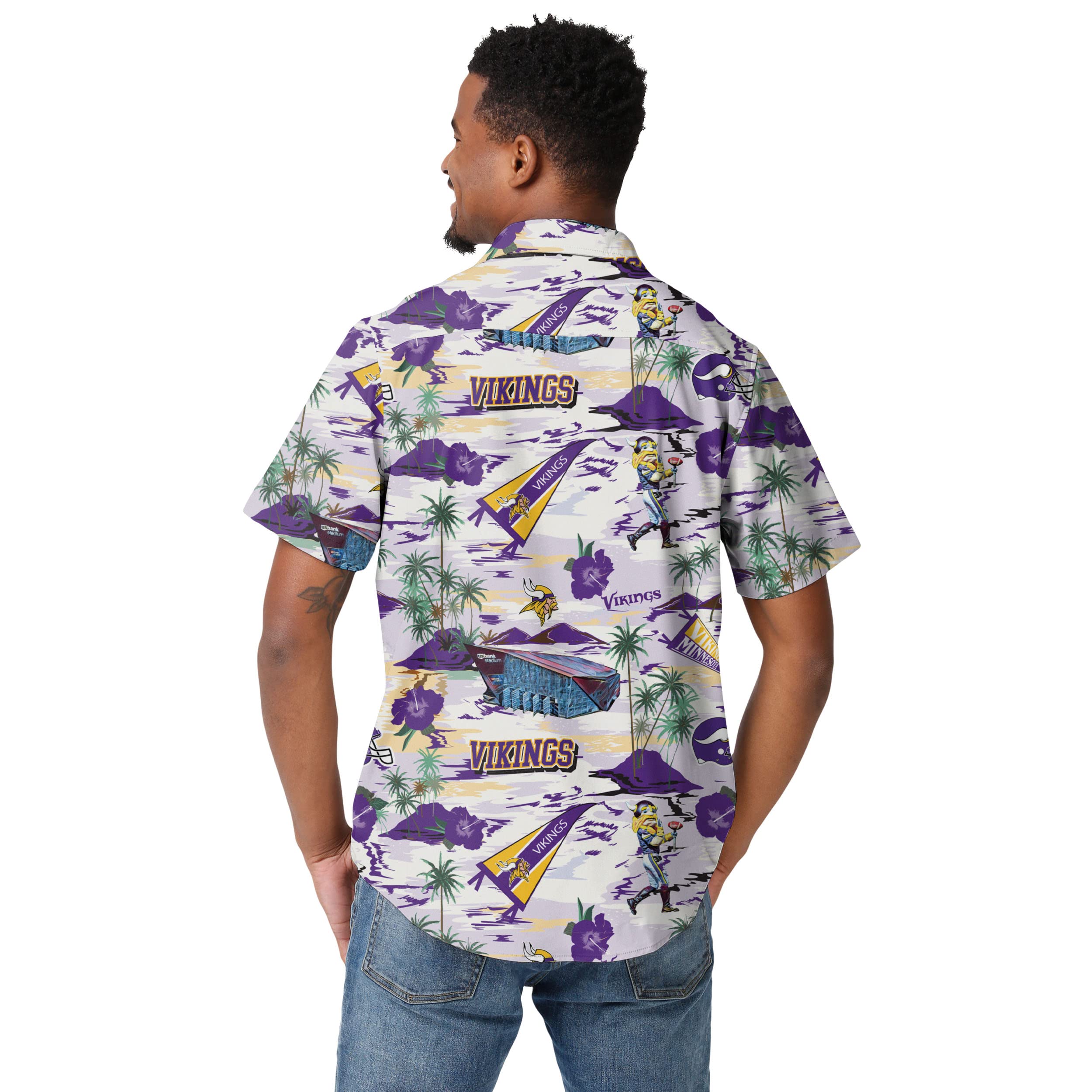 Minnesota Vikings Hawaiian Shirt With U.S. Bank Stadium Graphics