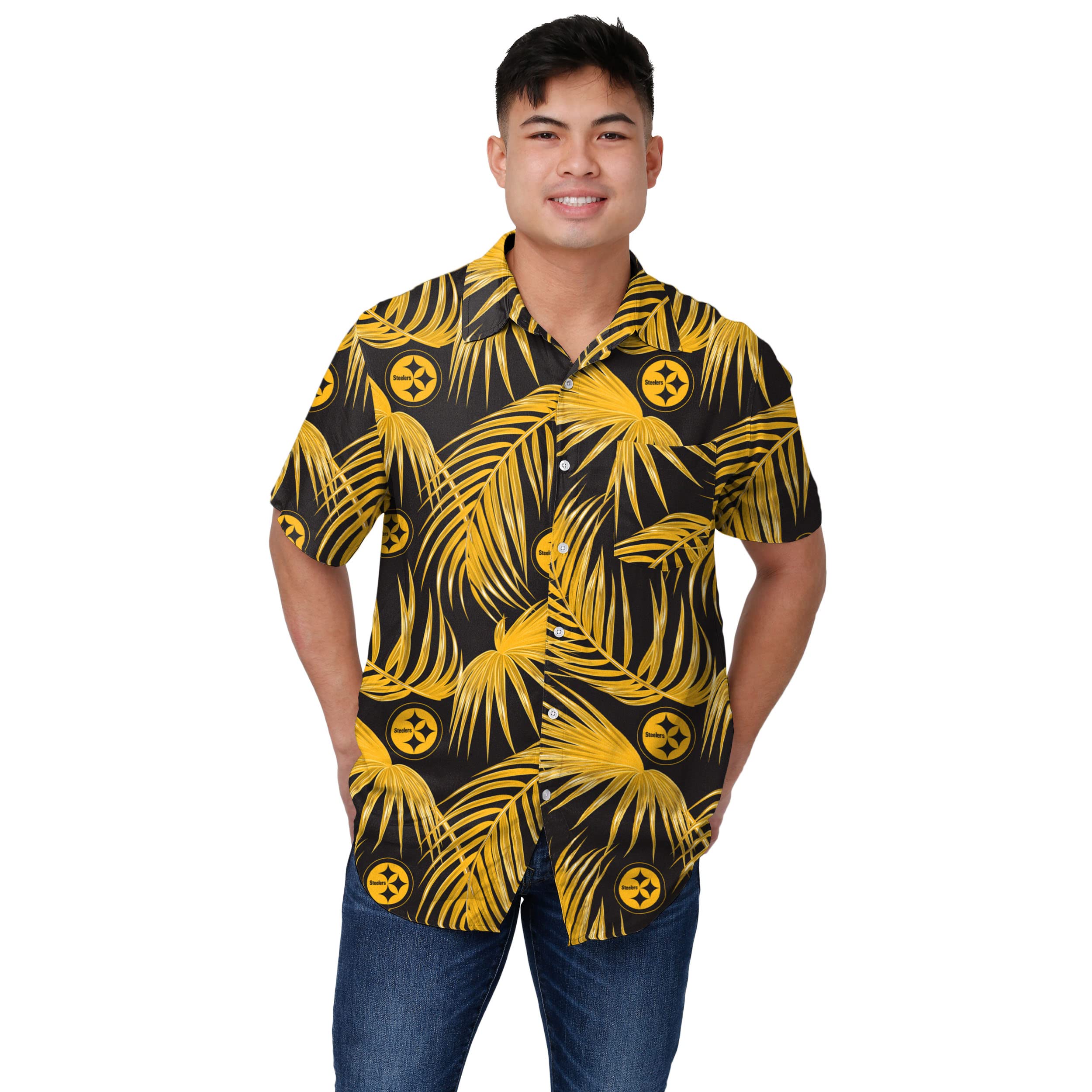 FOCO NFL Pittsburgh Steelers Men's Hawaiian Button Up Shirt