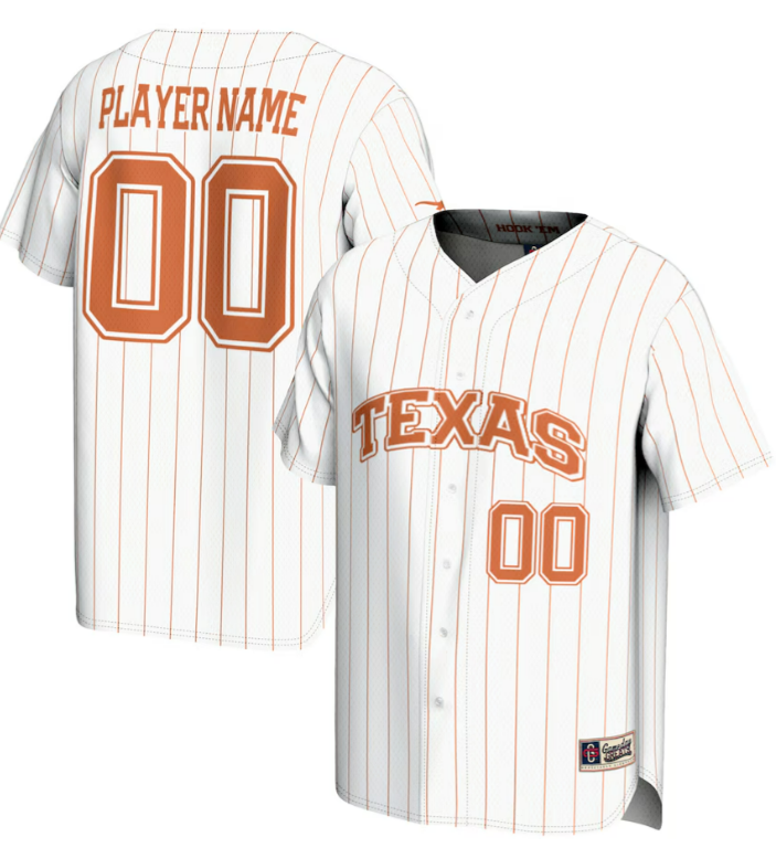 Texas Longhorns Youth Baseball Jersey Featuring Player Name and Number