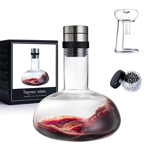 Wine Decanter Set with Drying Stand and Cleaning Beads and Aerator by YouYah