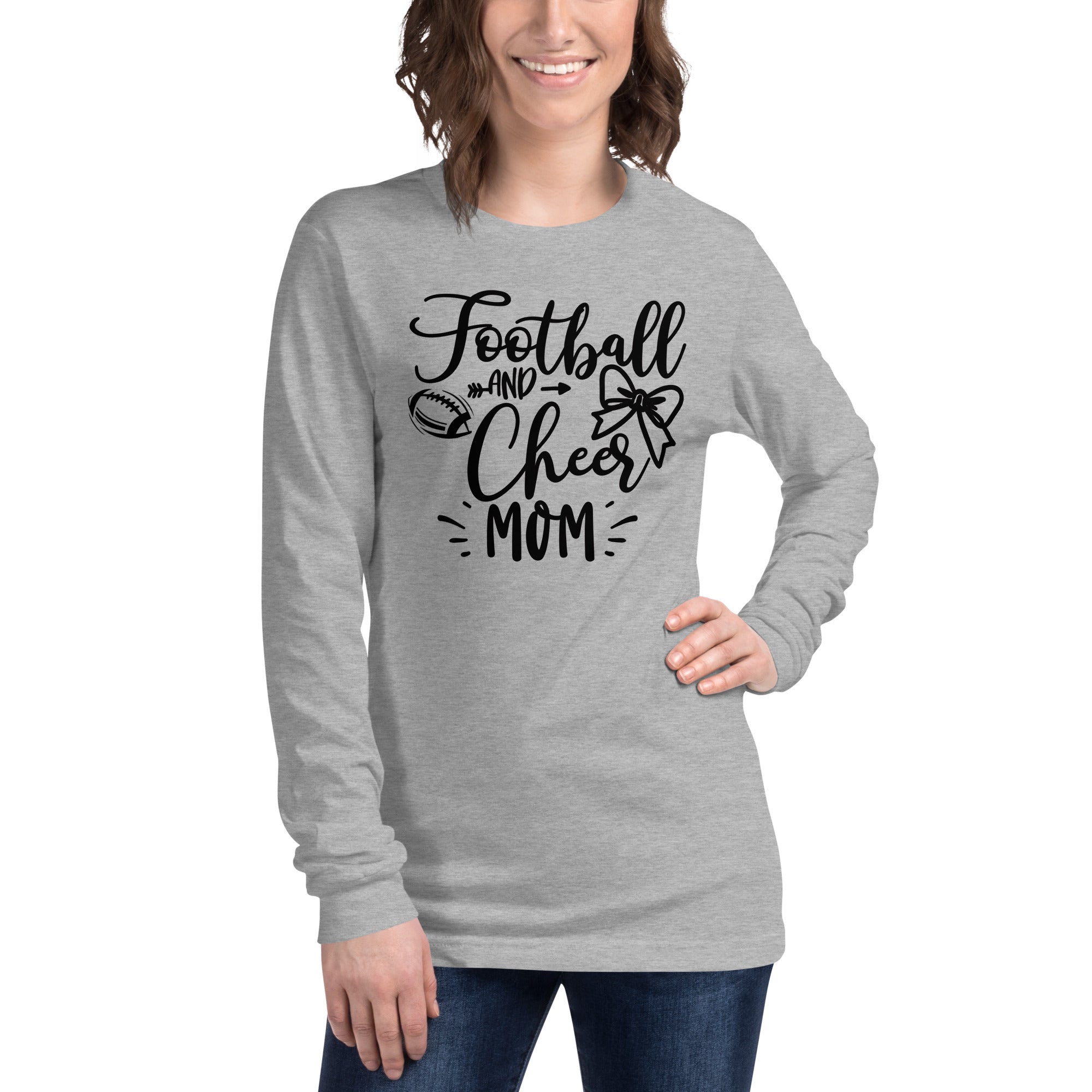 Football and Cheer Mom Long Sleeve Shirt on Bella Canvas